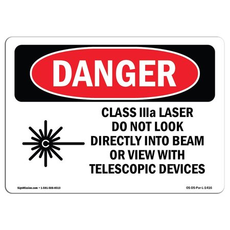 SIGNMISSION OSHA Sign, Class IIIa Laser Do Not Look Into Beam, 10in X 7in Rigid Plastic, 10" W, 7" H, Landscape OS-DS-P-710-L-1416